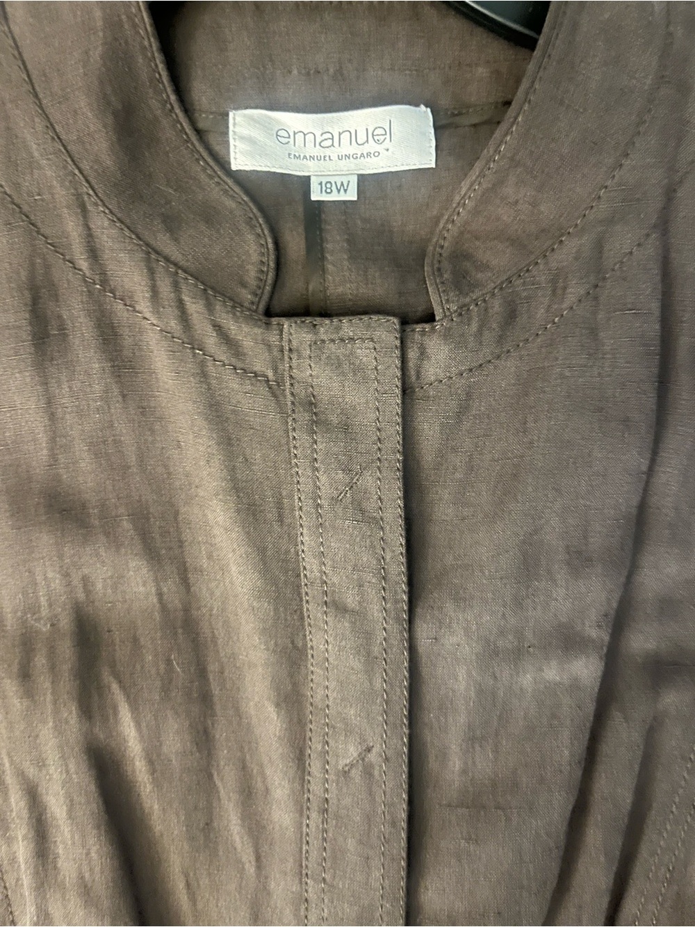 Emanuel Ungaro Silk Linen Jacket Brown Stand Collar Blazer 18W